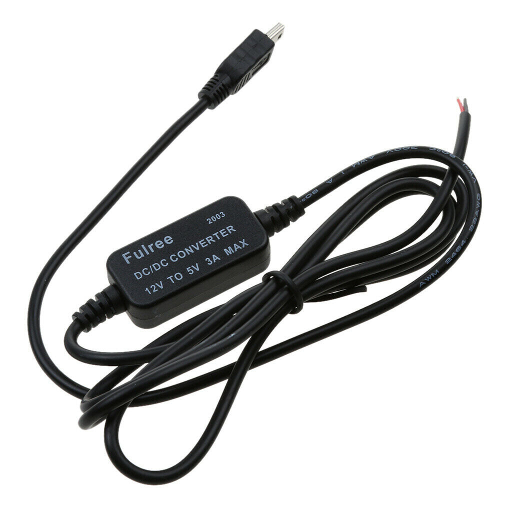 2x DC 12V to 5V Mini USB Wire Cable Car Charger for Camera Recorder DVR 1m