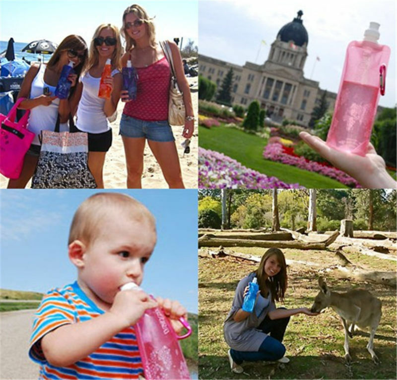 1pc Outdoor Sports Reusable Water Bottles Collapsible Flexible Foldable Ice Bag
