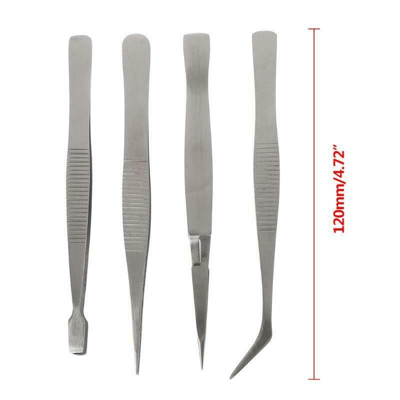 4 Pcs/set Precision Stainless Steel Tweezers Set For Beauty Nail Art Handmade