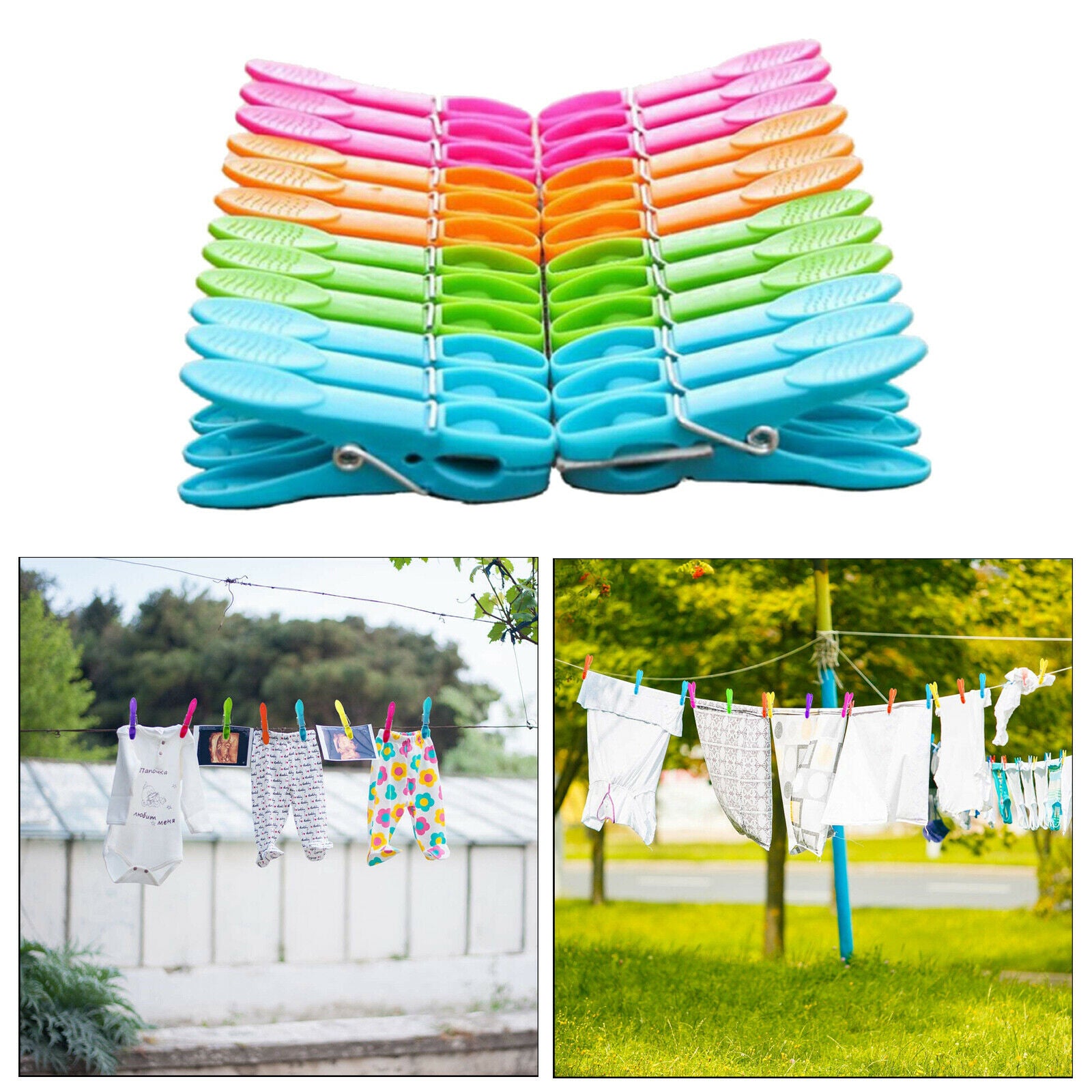 24Pack Colorful Clothes Pins with Spring Windproof Home Clothes Supplies