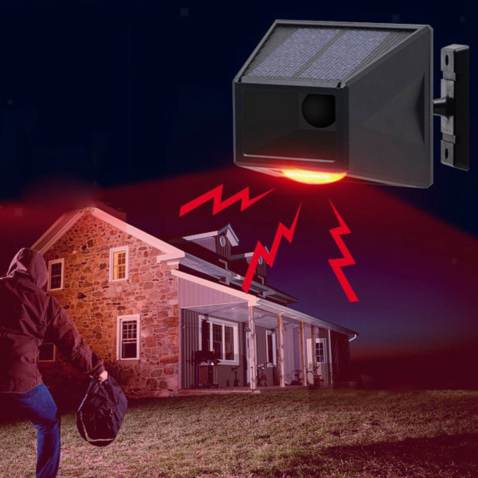 Waterproof Garden Solar LED Alarm Light Strobe Lamp Remote Control Outdoor