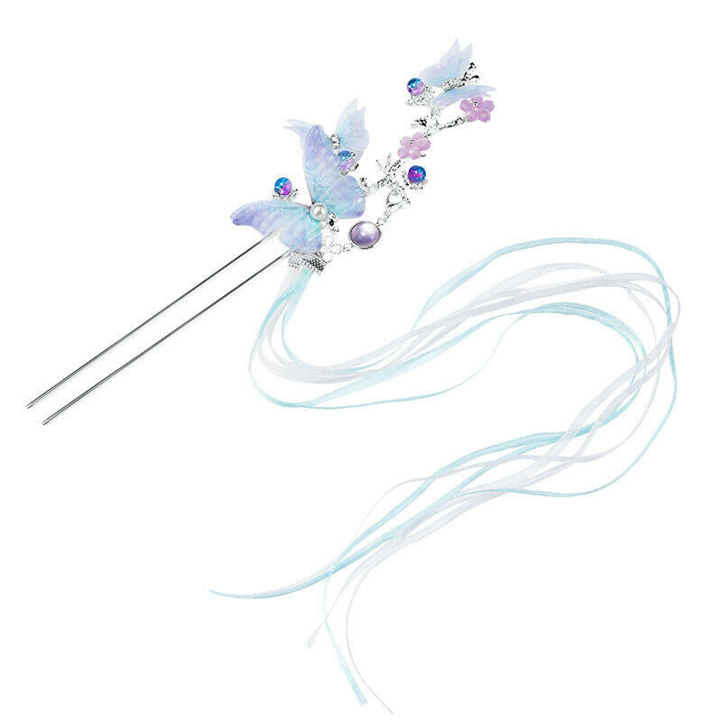 Handmade Chinese Hanfu Hairpin Butterfly Tassel Kanzashi Step Shake Hair Clip