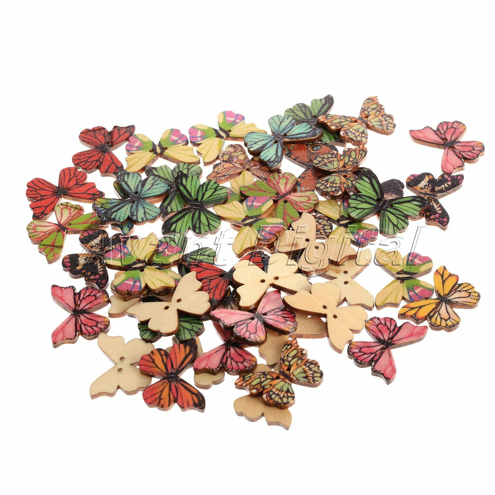 50X Butterfly Wooden Buttons 2 Holes For Sewing Buttons Scrapbooking 28x20mm