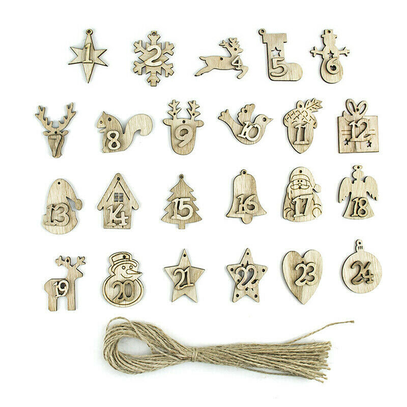 Christmas Advent Calendar Bags 24 Days Embellishments Wooden Listing Labe Decors