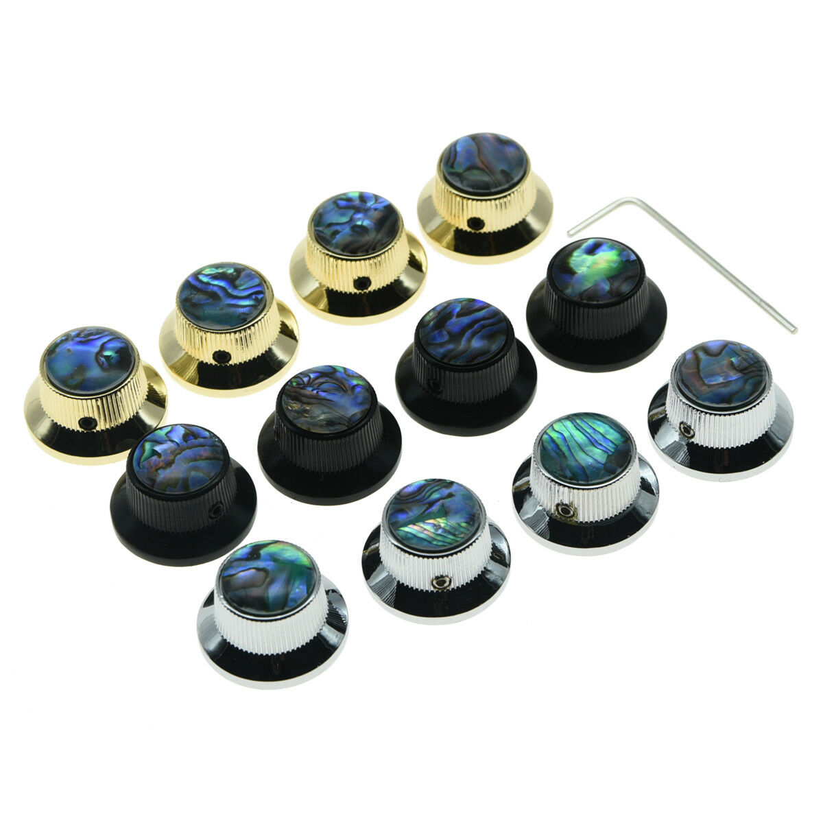 4x Set Screw Abalone Top Chrome Guitar Top Hat Metal Bell Knobs for LP Les Paul