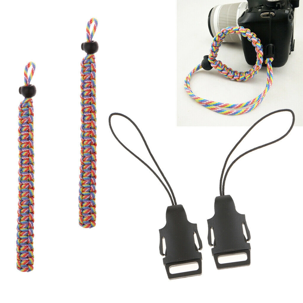 2 Quick Release Strap Connector W/ 2 Rainbow Camo Weave Camera Wrist Strap