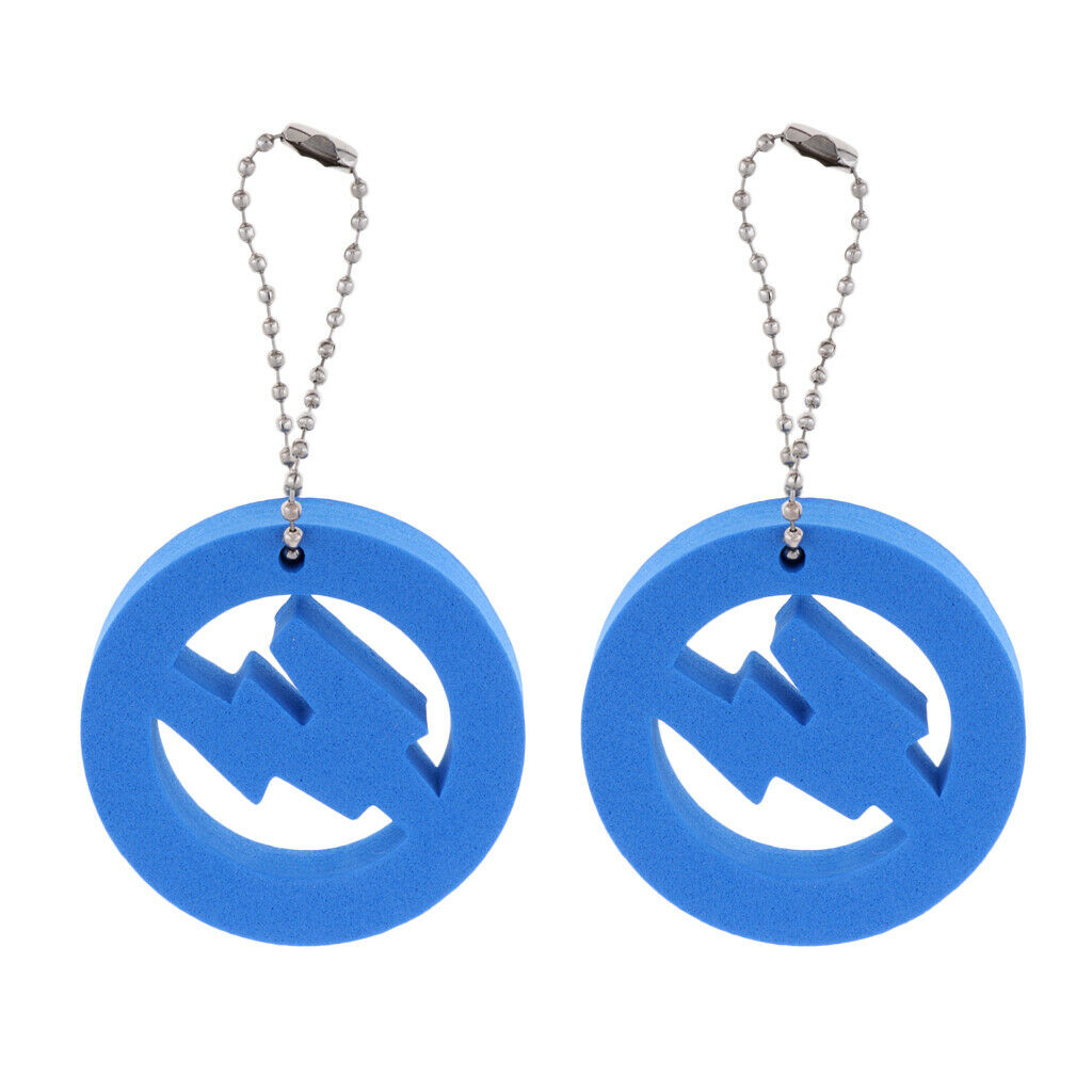 2X 2 Pieces Round Buoy EVA Floating Keychain Keyring Water Key Float Blue