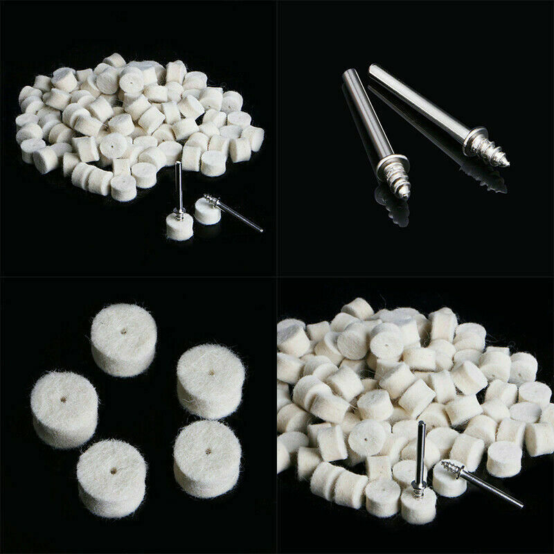 For Rotary tool Wheel Buffing Pad + 2 Mandrels 100pcs 13mm Wool Felt Polishing