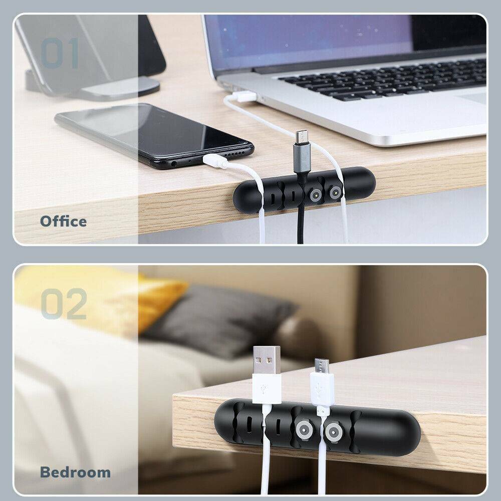 5-Clips Cable Winder Management Black Magnetic Plugs Organizer Wire Holder ~~