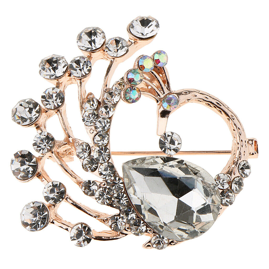 Women Crystal Peacock Brooch Wedding Bouquet Pin Jewelry Party White