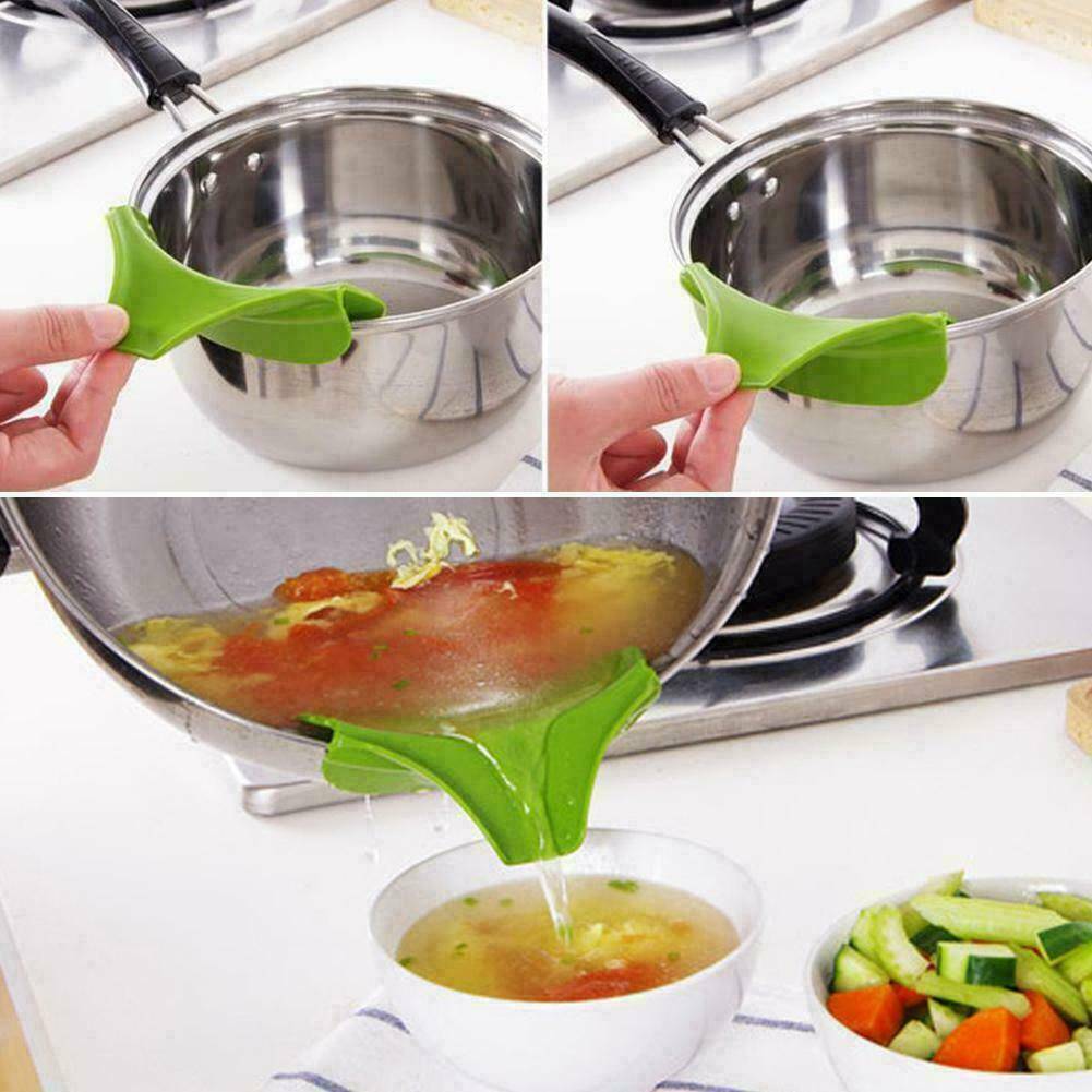 Anti-spill Home Kitchen Funnel Silicone Slip On Pour Spout Pots Pans Utensil