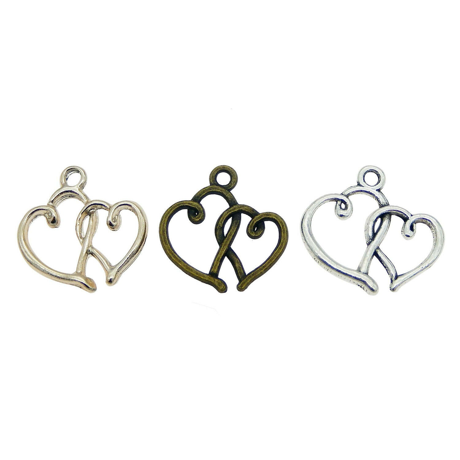 12 pcs Mix Lot Retro Heart By Heart Charm Pendant Making Crafts Alloy 20*20mm