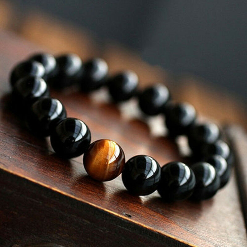 Classic Unisex Men's Women's Jewelry Agate Tiger Eye Beads Bangle Bracelet