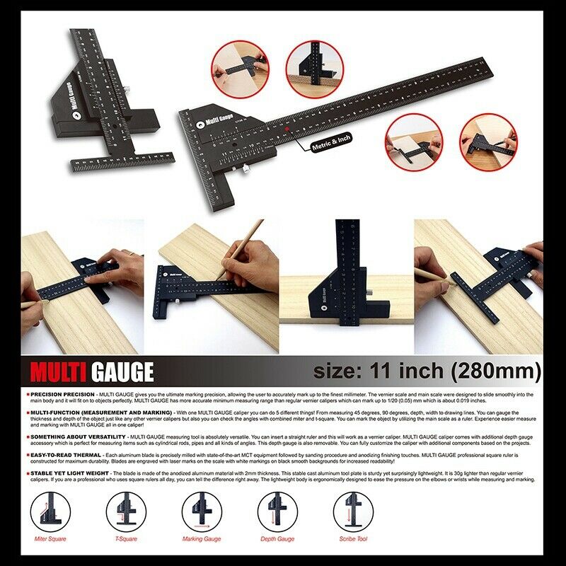 Multi Gauge Woodworking Multifunctional Ruler,Angle Ruler Woodworking Tools T2R9