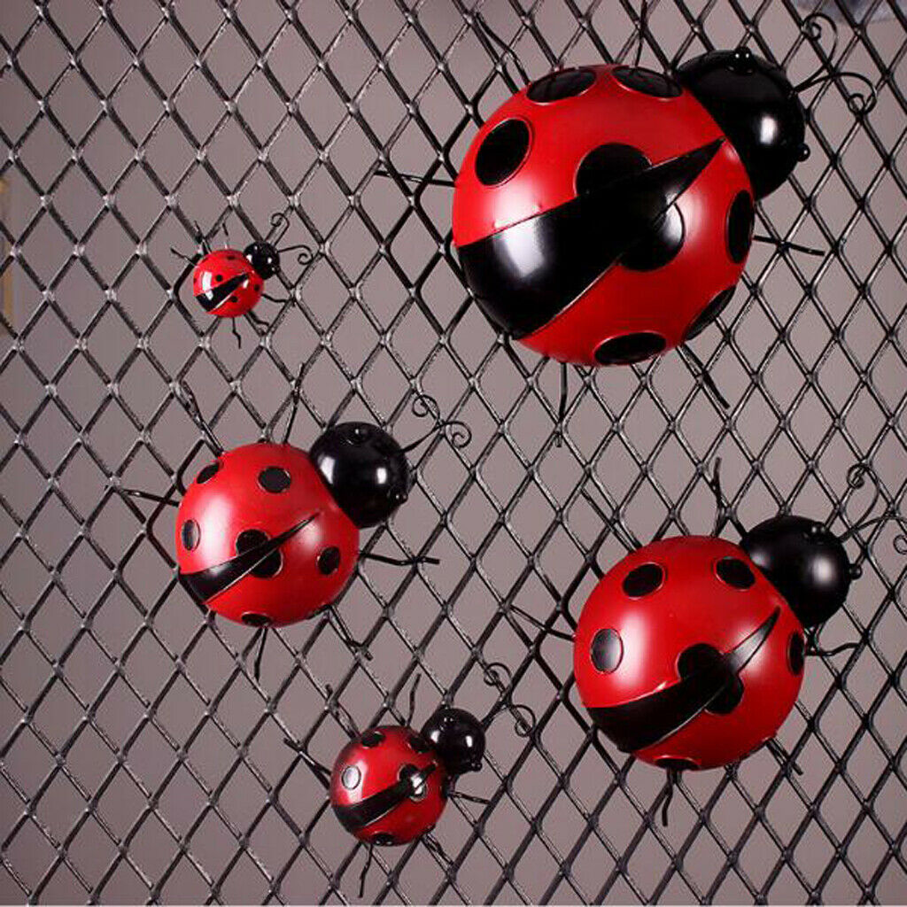 6Pcs Lovely Iron Metal Ladybird Sculpture Wall Hanging Insect Ladybug Decor