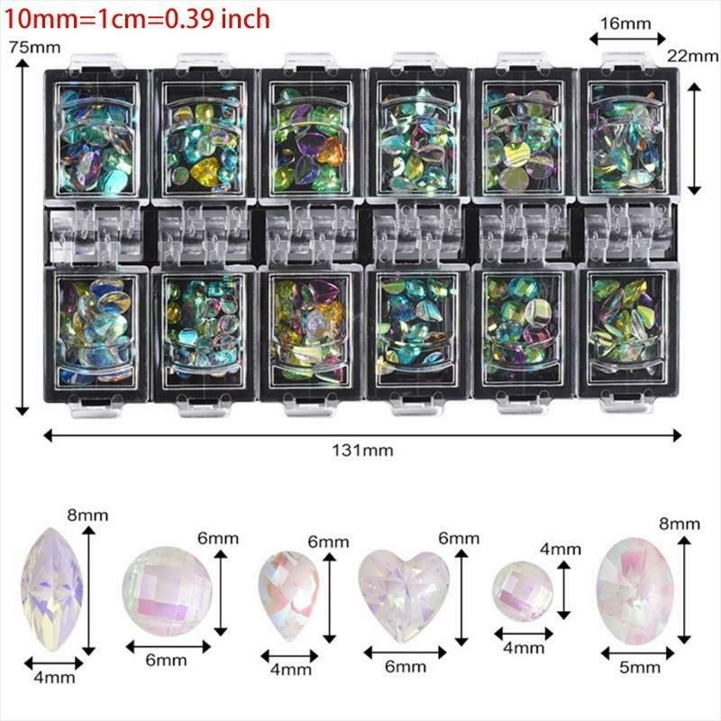 12 Grids Rhinestone Nail Art Decorations Multi Shapes for Nails Manicure Tool