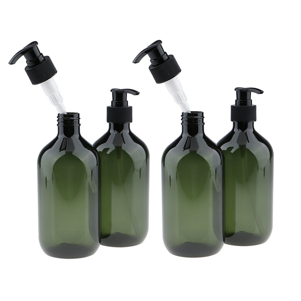 4Pcs Empty PET Shampoo Conditioner Pump Bottle Makeup Containers 500ml Green