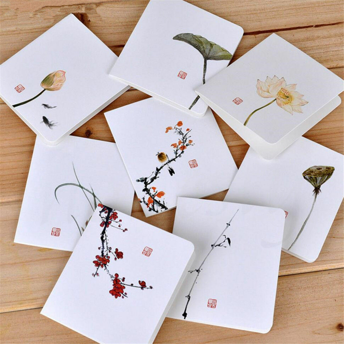 4pcs Chinese Style Flower Greeting Cards With Paper Envelope Holiday Card Random