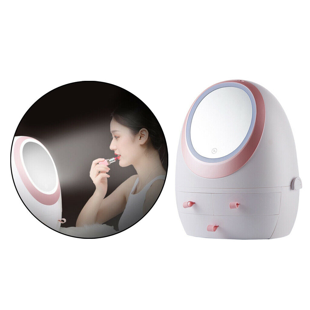 Makeup Jewelry Cosmetic Storage Case Organizer w/ LED Mirror for Dresser