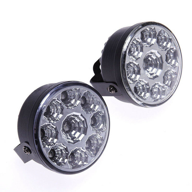 2x 9LED DRL Car Fog Lamp Round Driving Running Daytime Light Head Light Whit Fx