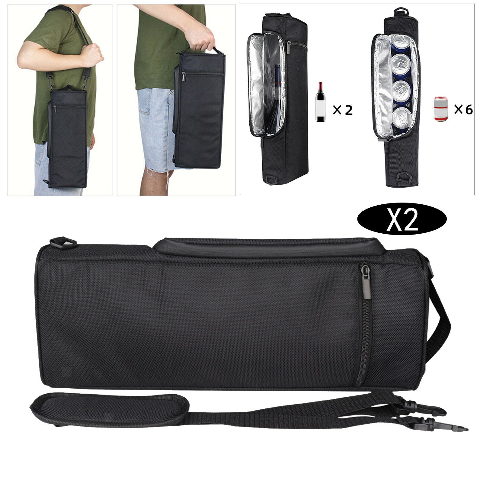 2x Portable Golf Cooler Bag Golfing Cans Wine Bottles Insulated Bag Handbag