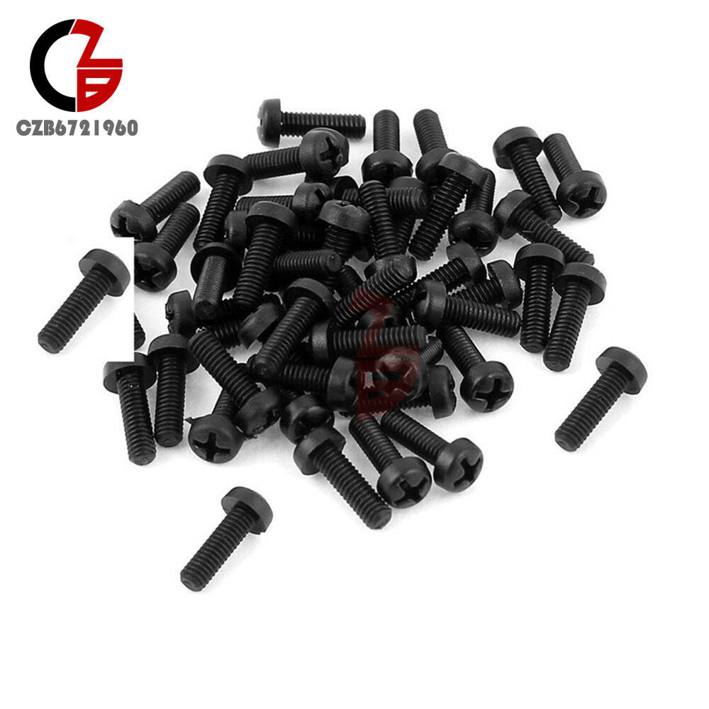 50PCS M3 x 10mm Nylon Black Round Phillips Pan Head Screws