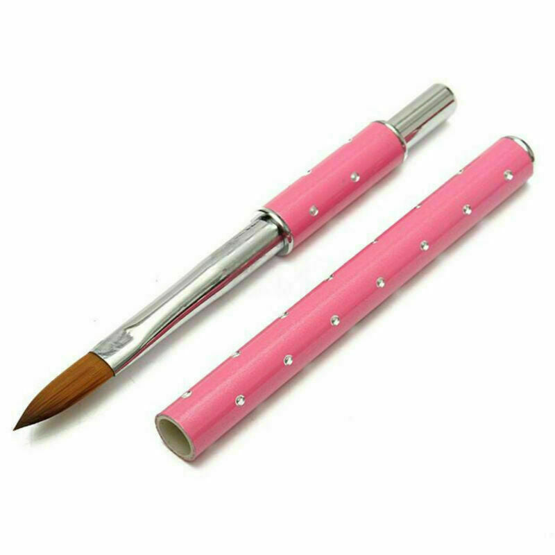 2pcs Tool For Nail Art Acrylic Brush Metal Handle With Diamond Kolinsky Hair 8#