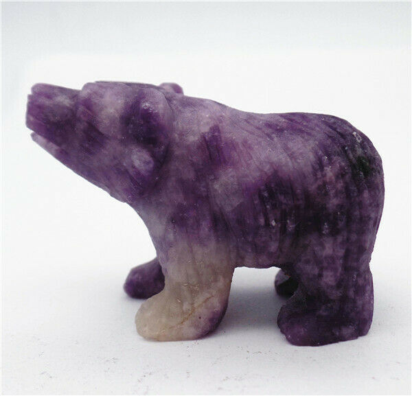 50x33x21mm Natural Purple Amethyst Carved Bear Decoration Statue Decor HH7745