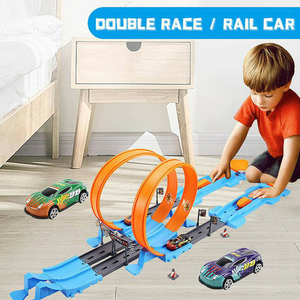 Stunt Car Racing Track DIY Assembled Rail Kits Educational Family 40pcs A