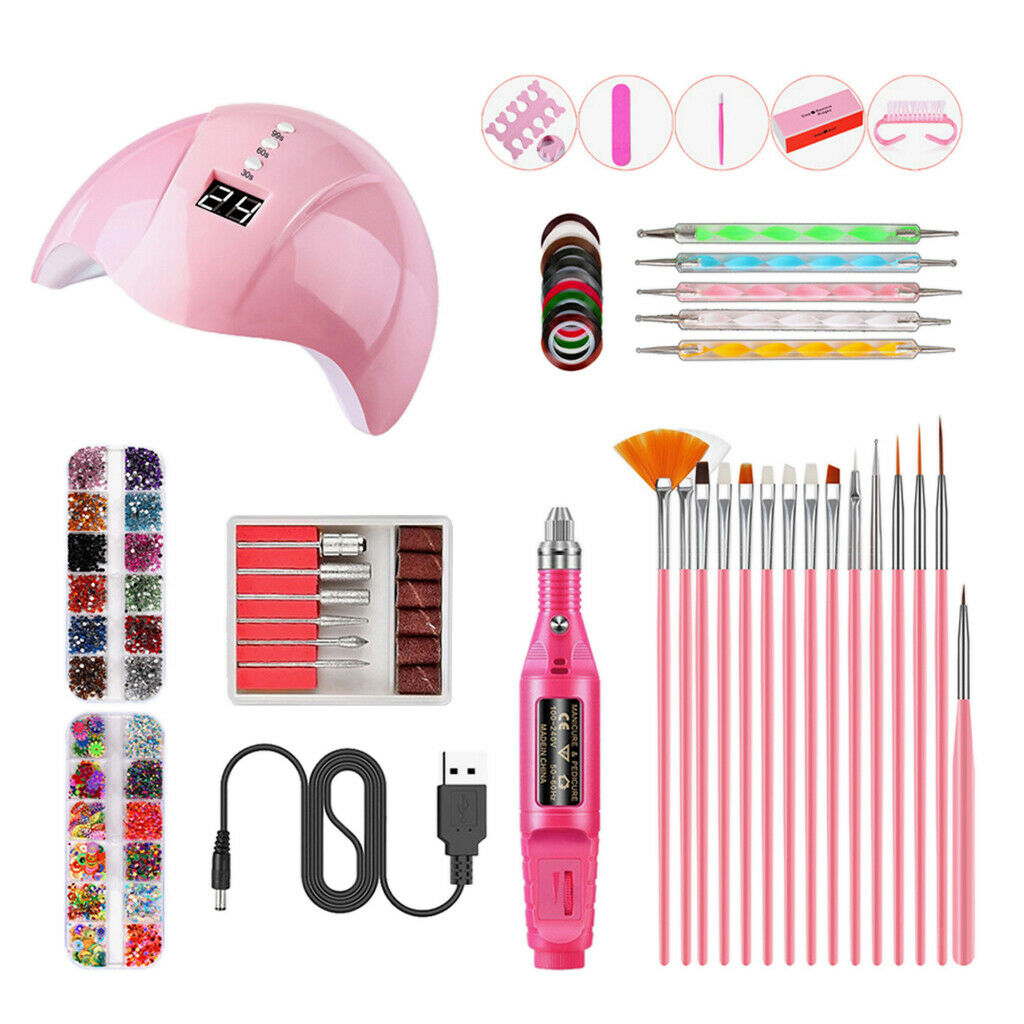 Lots 12 UV Gel Nail Dryer Polisher Crystals Painting Brushes Embossing Stick
