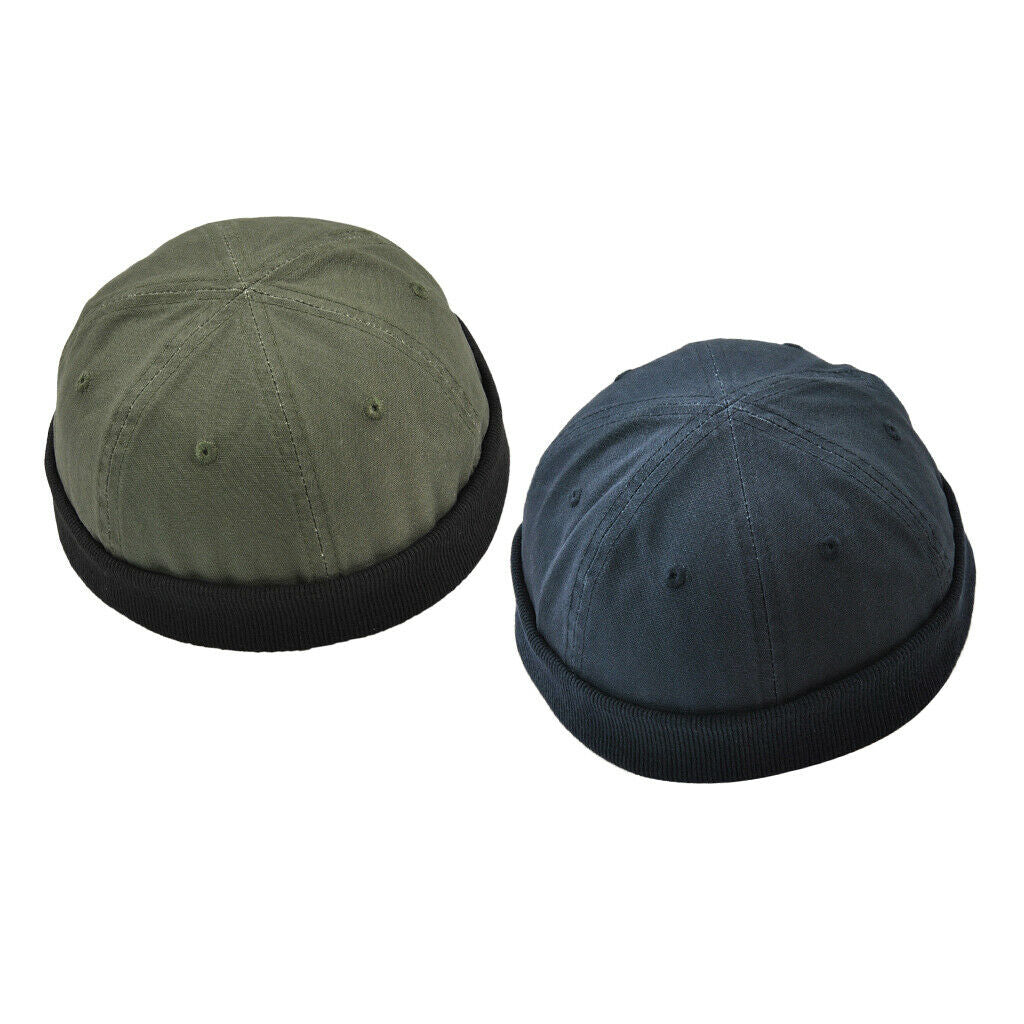 2x Men's  Retro Docker Leon Beanie   Pure Cotton Hat Deep Blue