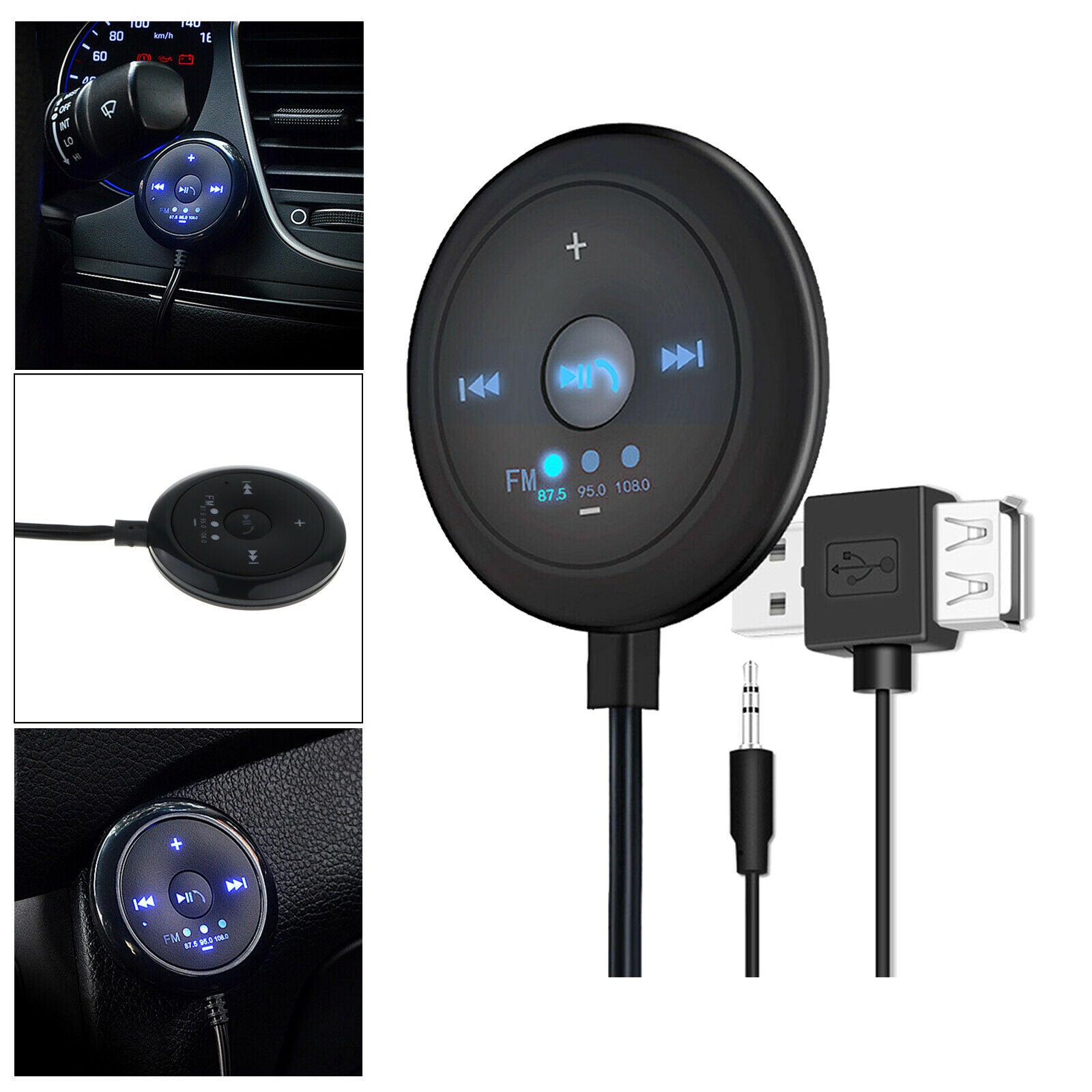 Universal 2 in 1 Car AUX FM Audio Bluetooth V5.0 Transmitter Dock for Phone