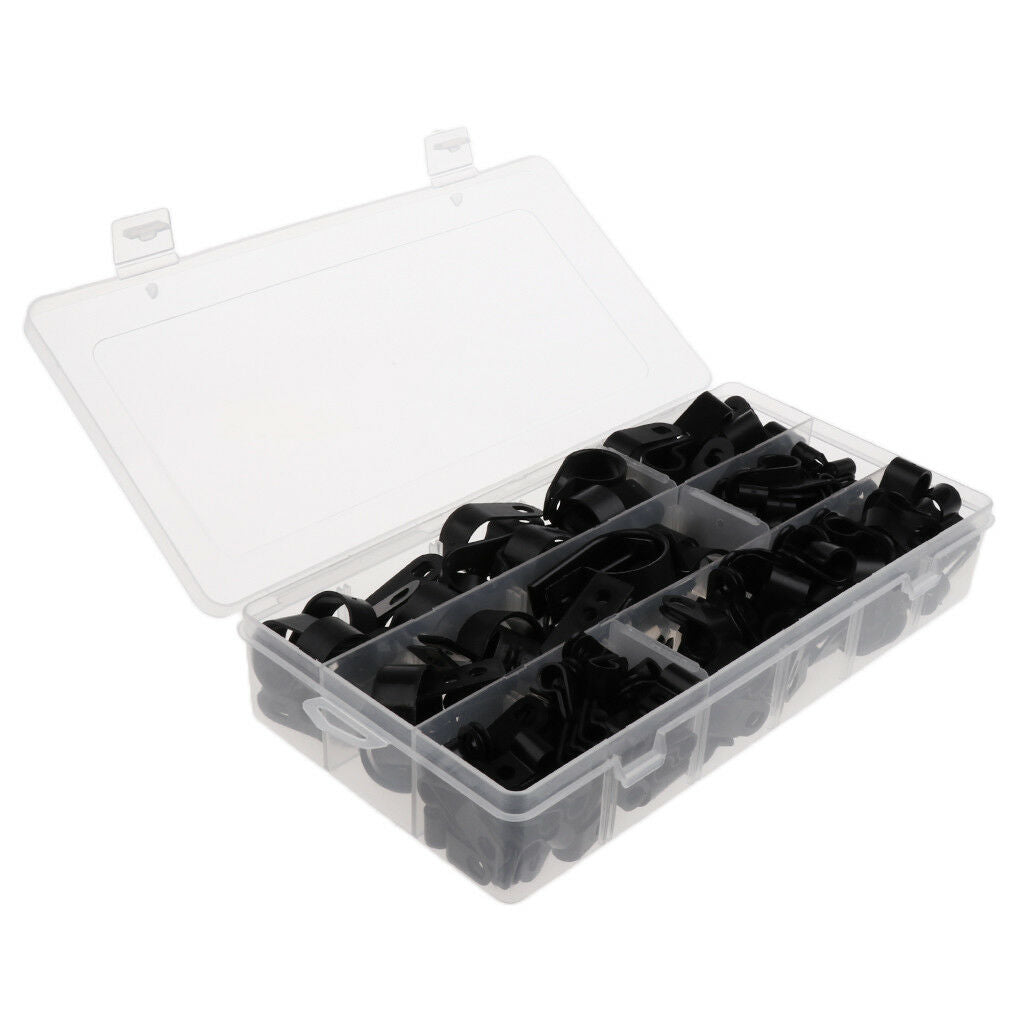 Assorted 200 Nylon Screw Wire Clips R-type Cable Clamp Fasteners Tubing Clip