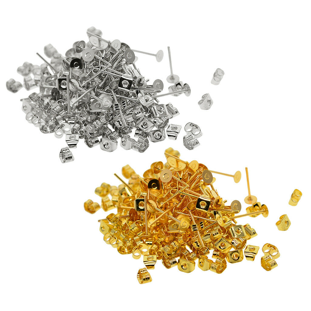 200 Pairs Flat Ear Pin Studs Earring Posts with Back Jewelry Making Supplies