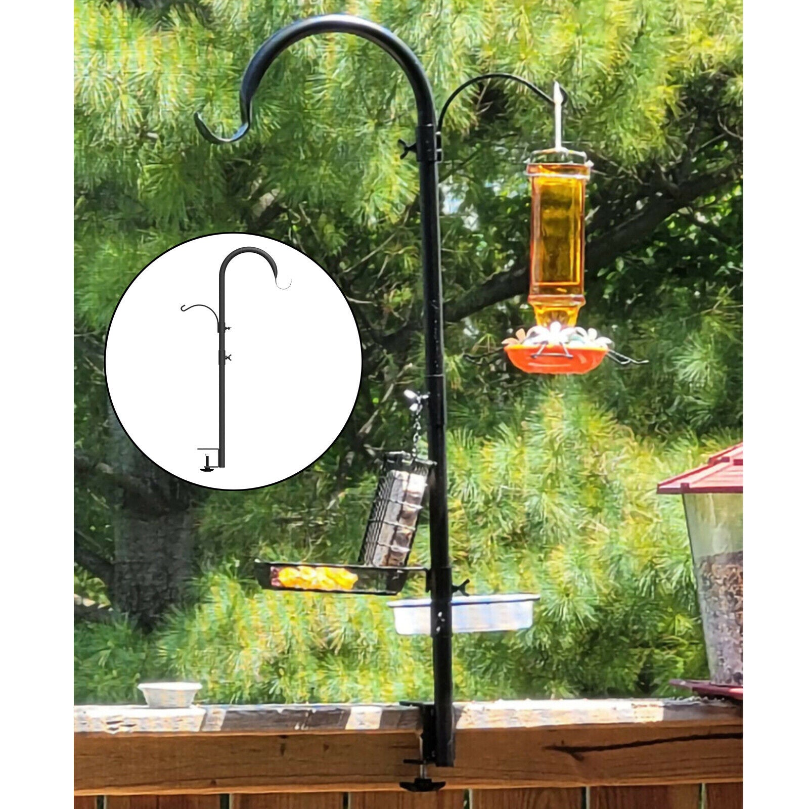 Metal Deck Hook Bird Feeder Hanging Kit Porch Feeding Station Hanger 37in