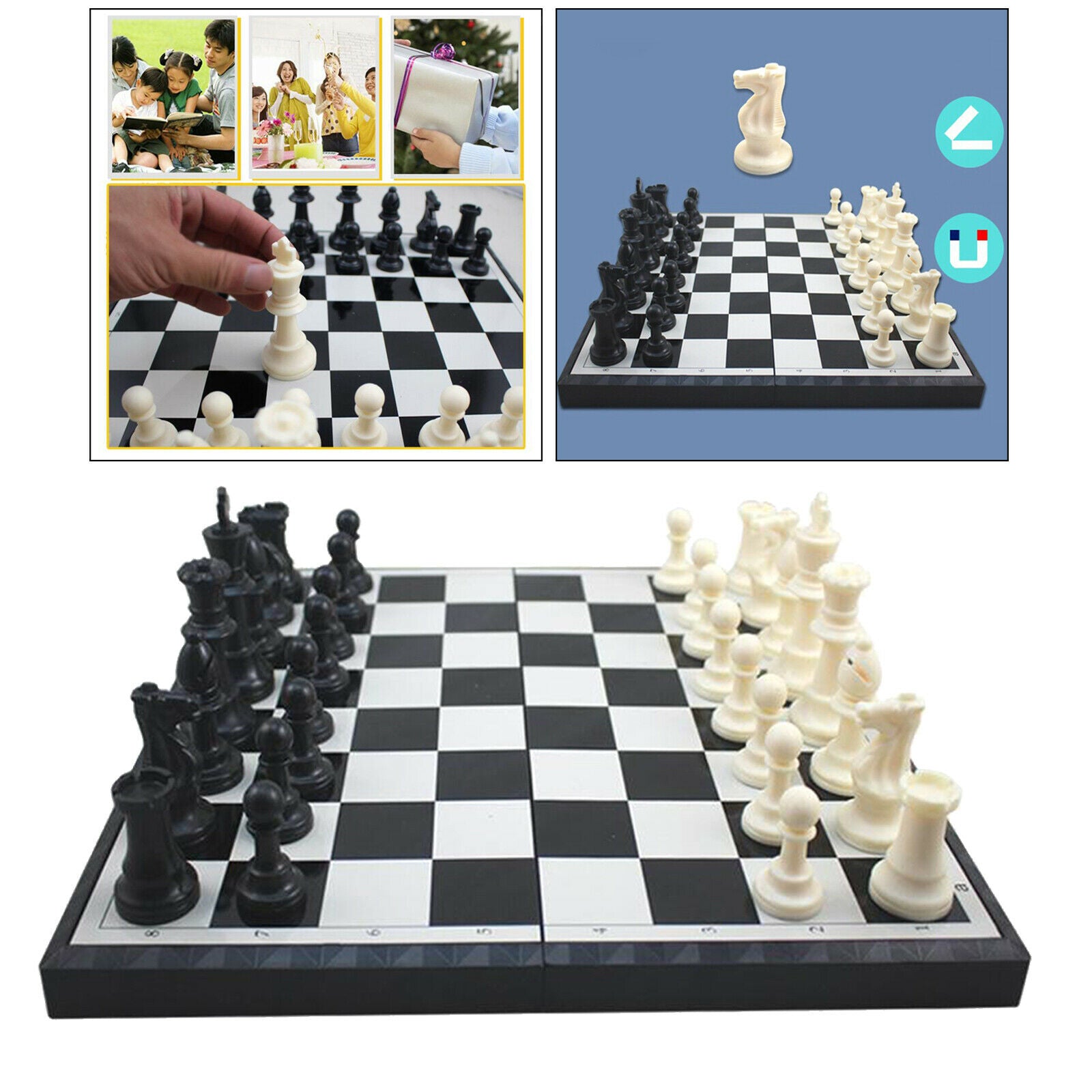 Portable 15"x15" Chess Set Magnetic Chess Pieces King Queen Board Game
