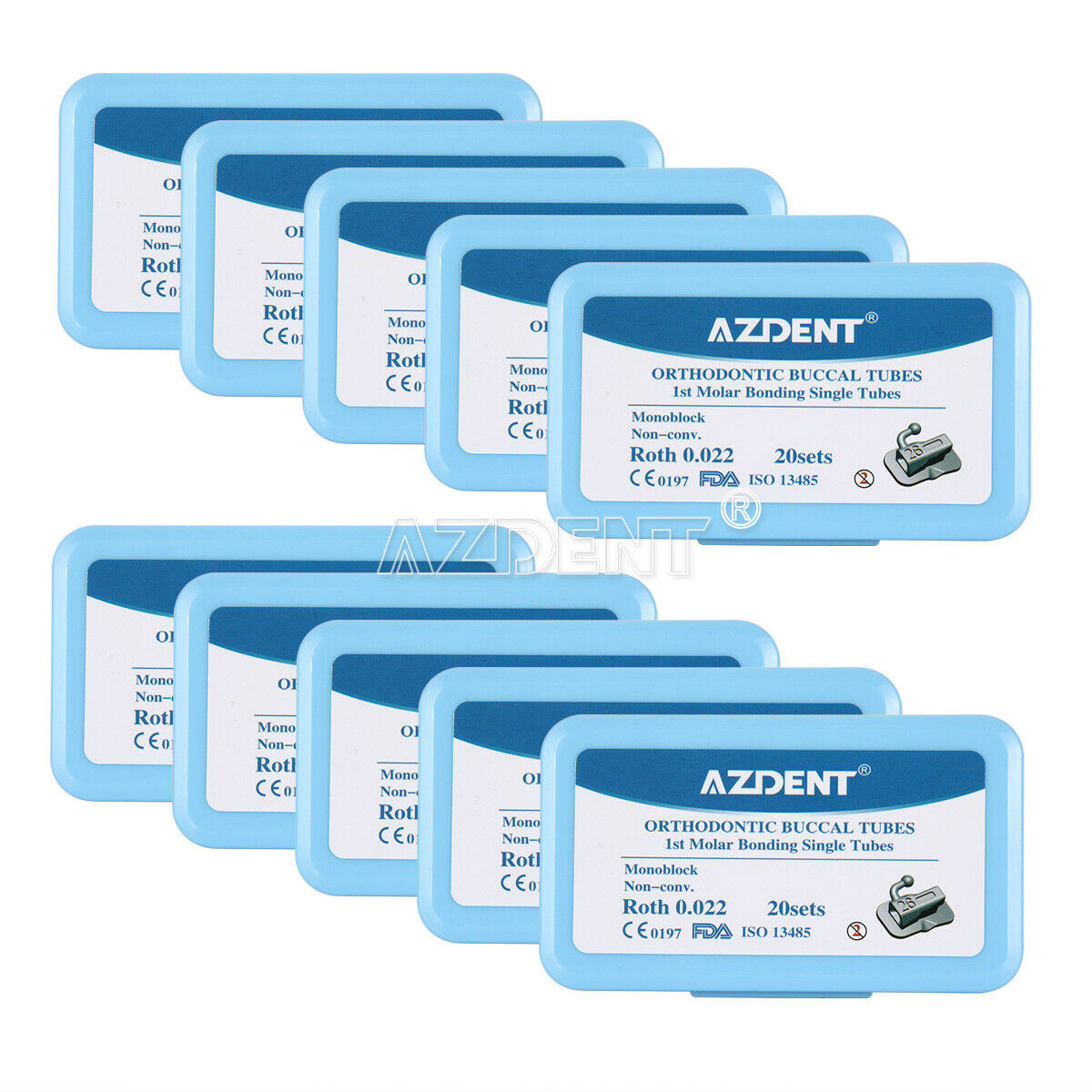 5 X AZDENT Dental Orthodontic 1st Molar Non-Convertible Buccal Tube Roth 0.022