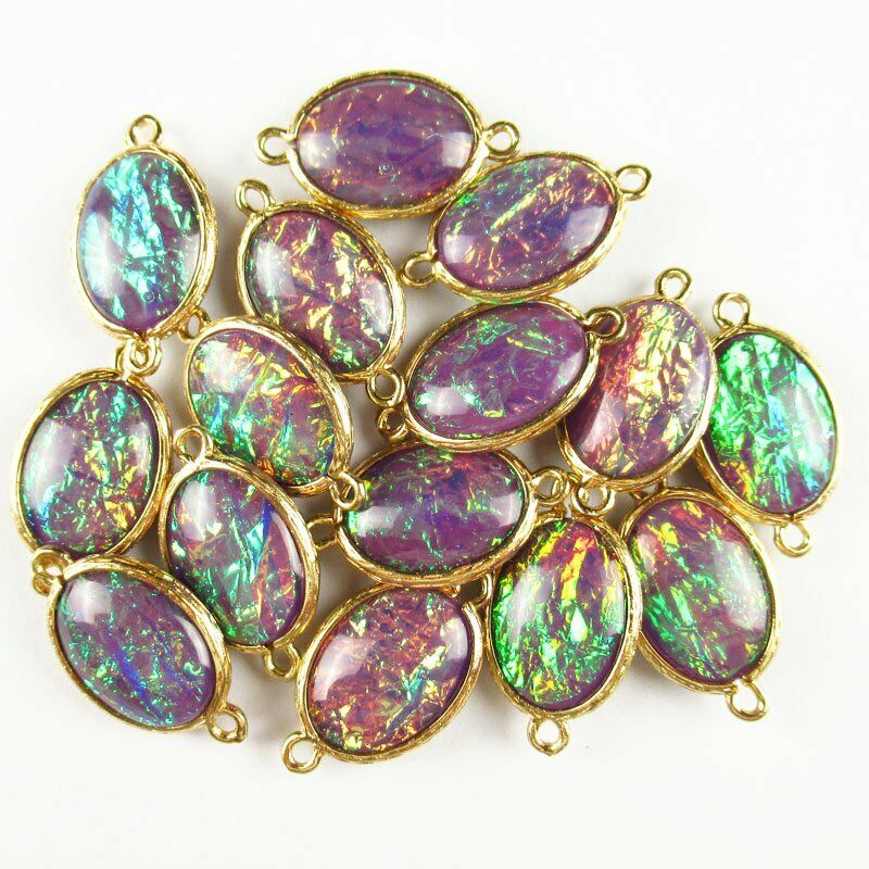 12pcs Wrapped Rainbow Opal Oval Connector Pendant 21g 20x15x6mm/26mm A-425DP