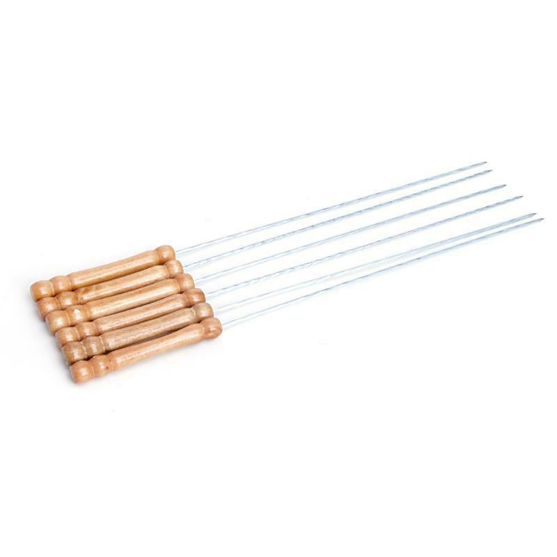 Stainless Steel BBQ Roast Barbecue Skewer Grill Kebab Needles Stick Wood Handle