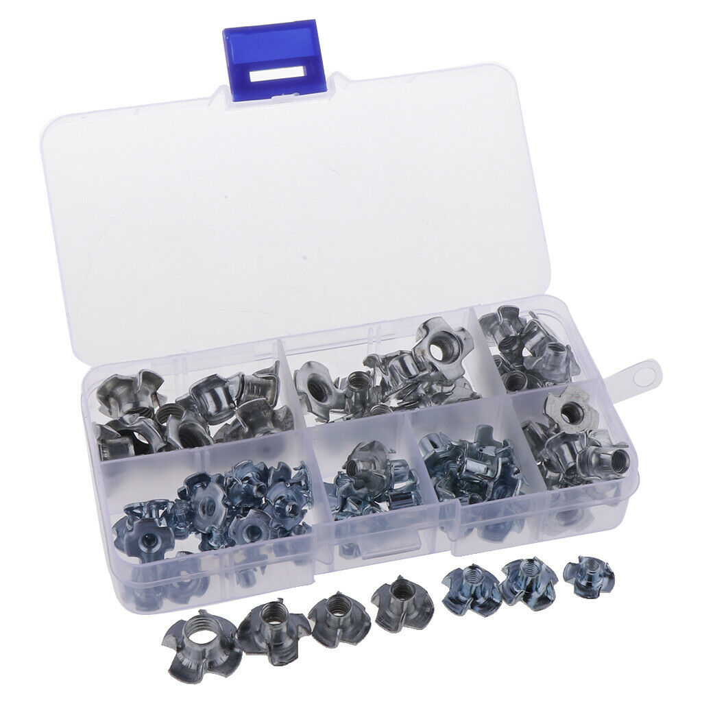 80x M3/M4/M5/M6/M8 Zinc Plated Four Prong Furniture T Nuts Blind Nut f Wood