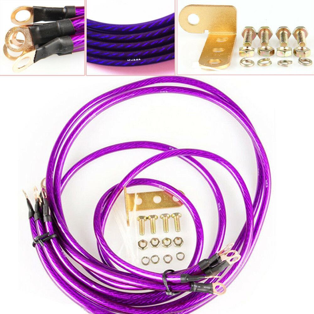 8mm/ 0.31" Purple 5-Point Car High Performance Grounding Earth Cable Wire Kits