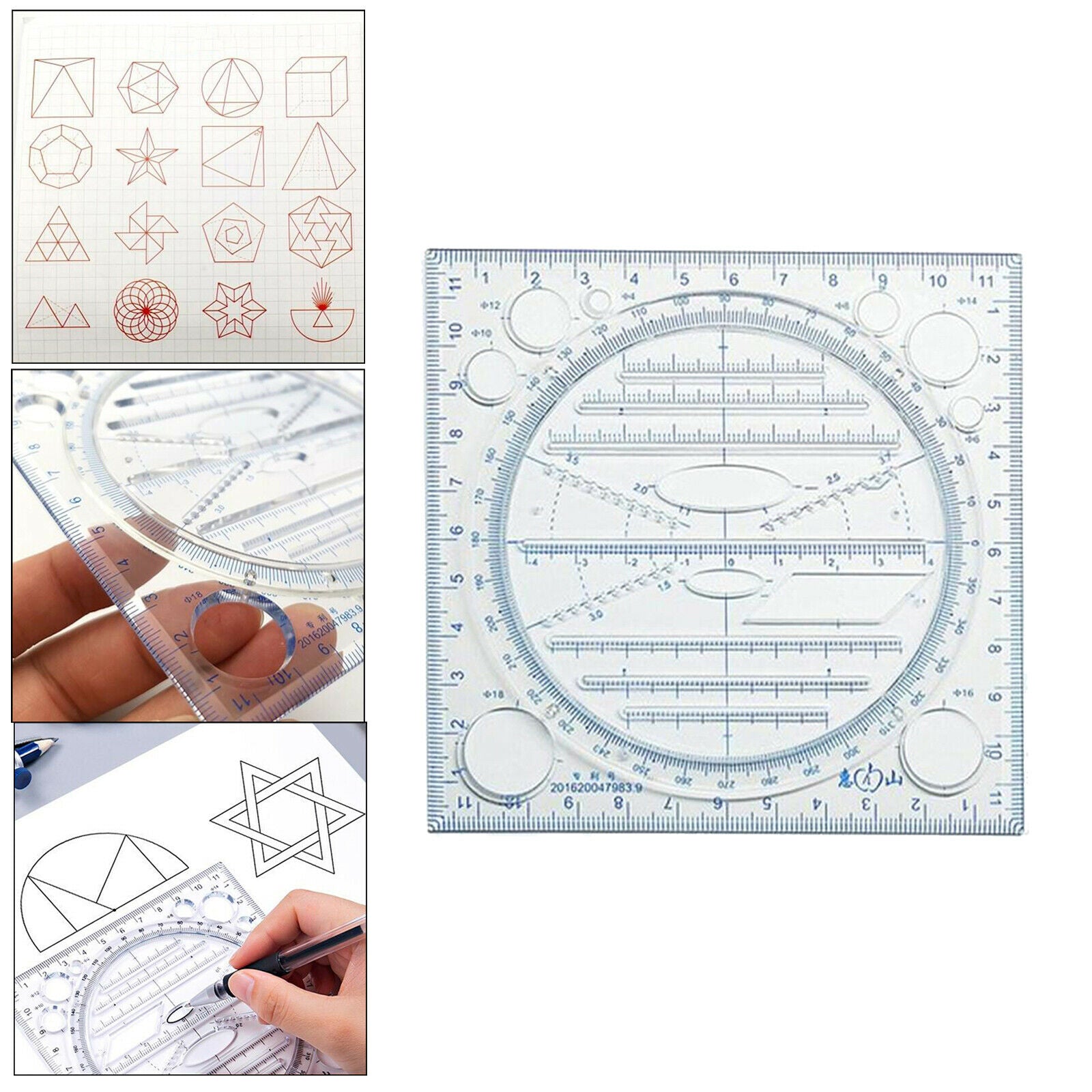 Geometric Multifunctional Drawing Board Ruler Template Stencil