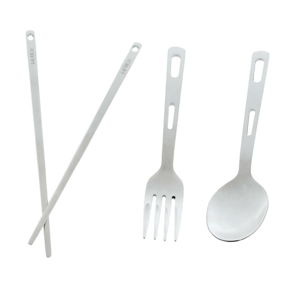 3pcs Travel Stainless Steel Spoon Fork Chopsticks Tableware Set + Carry Bag
