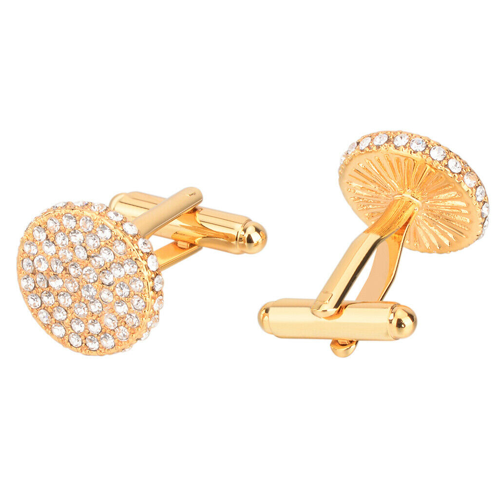 2pcs Men Rhinestone Cuff Links Shirt Banquet for Usher Bride Golden 17mm