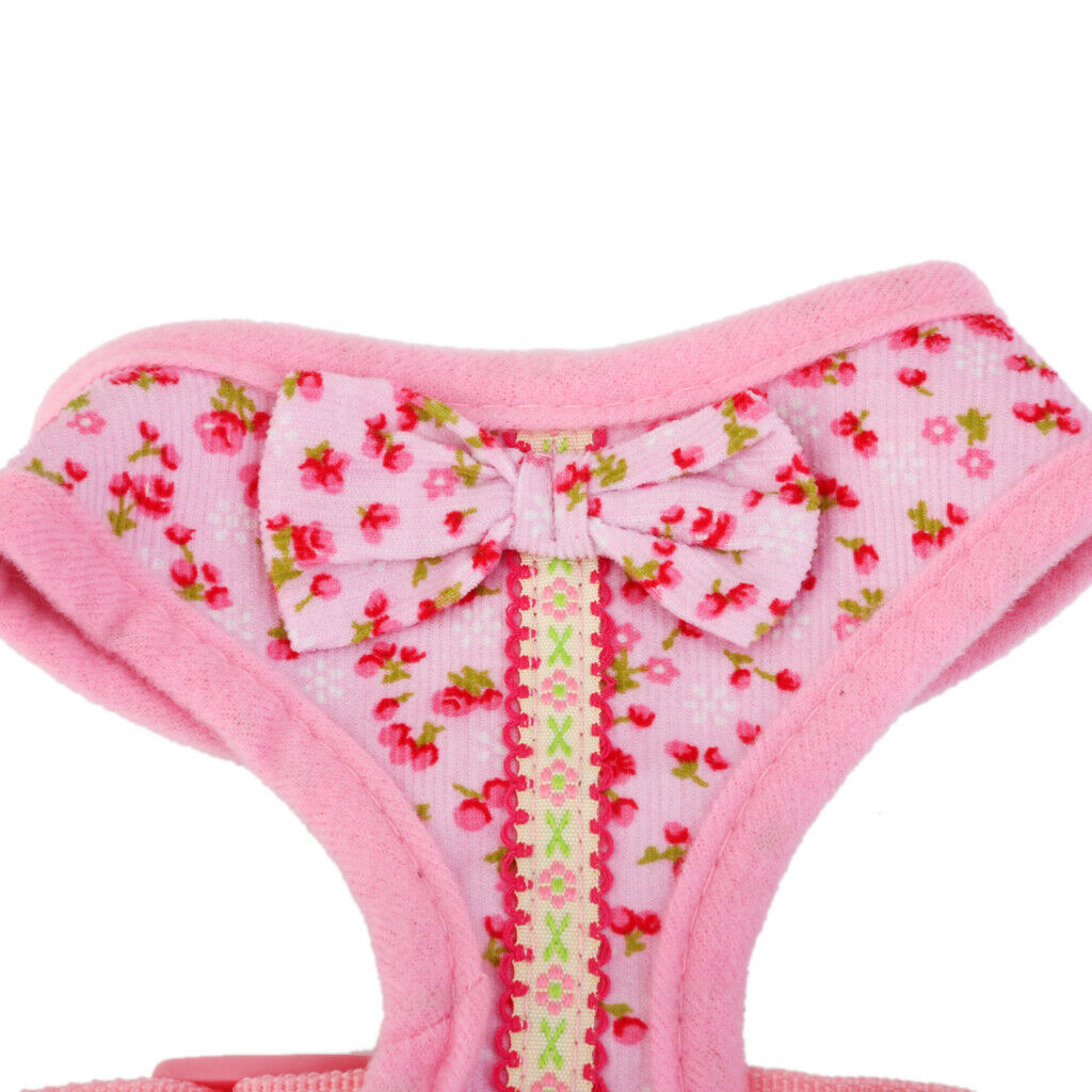 Sweet Floral Dog Puppy Harness Leash  Walking Collar Vest Strap Pink M