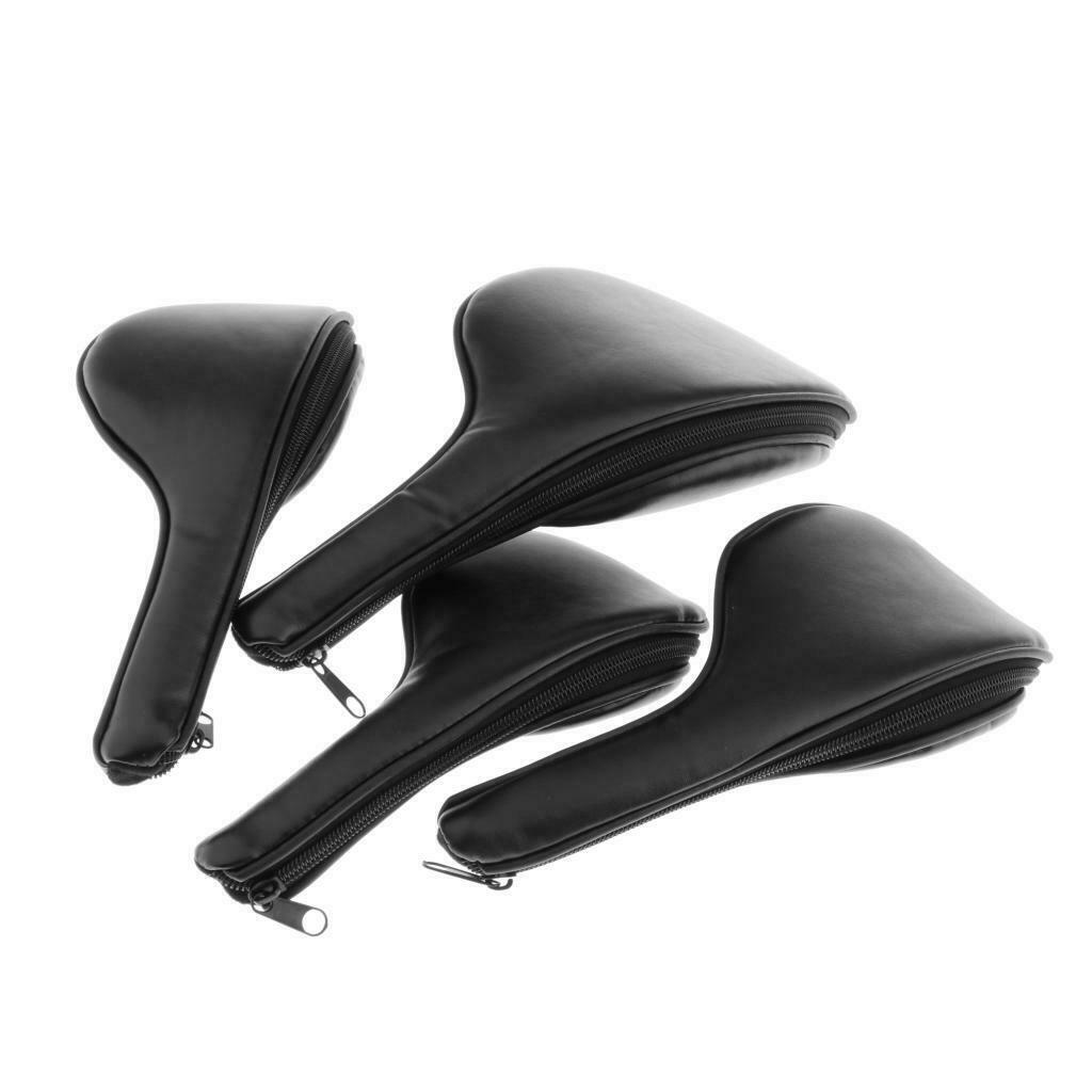 4-Pack Black Zipper Leather Deluxe Golf Iron Covers Set Golf Club Head Cover