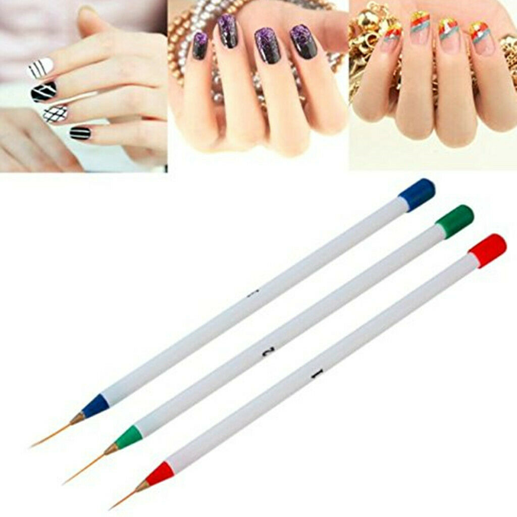 3 Nail Art Brushes Acrylic Drawing Striping Dotting Painting Design UV Gel