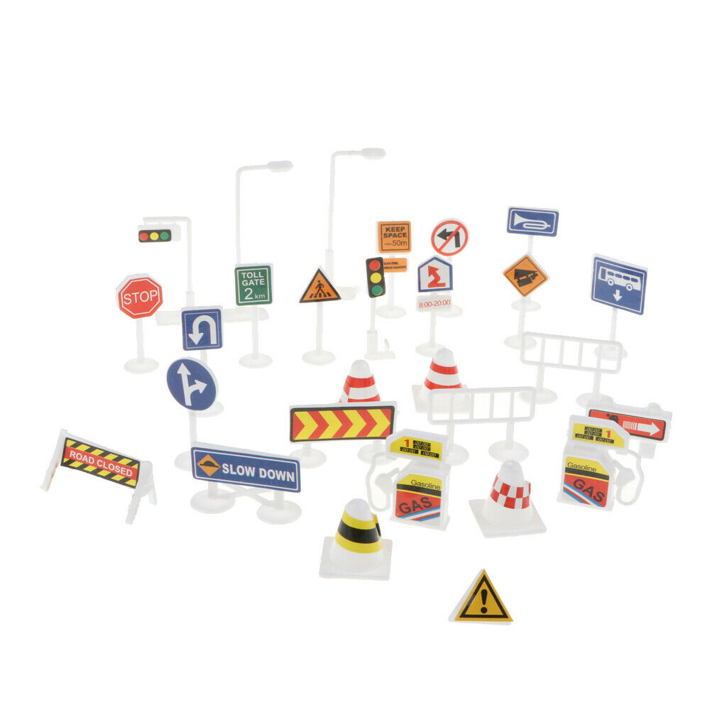 28 Sets Of English Road Signs Traffic Signs Playset Pretend Play Toys