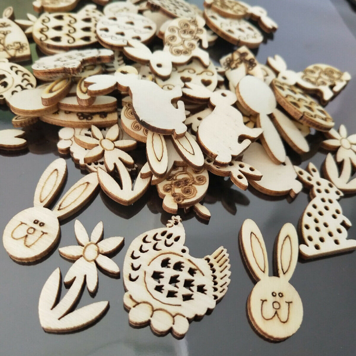 50PCS Easter Hanging Ornaments DIY Wooden Craft Home Decorations Party Supplies