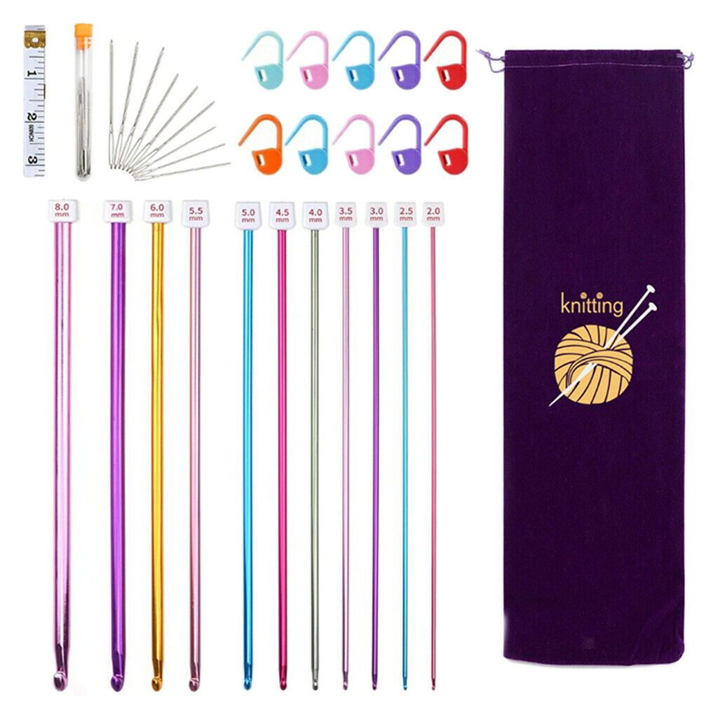 Long Crochet Hooks Needles Knitting 32pc Set Knitting Craft Yarn Multi Colors